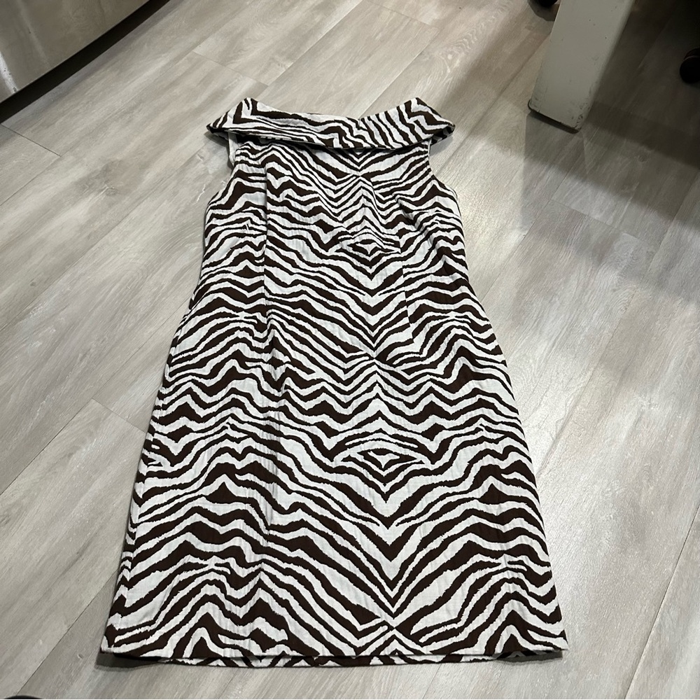 Dana Buchman Brown White Animal Print Cowl Neck Dress Sz 10